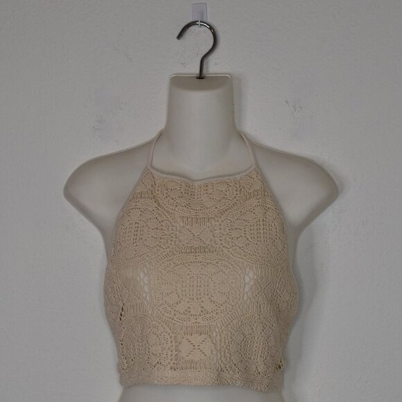 Brandy Melville Tops - Brandy Melville Ivory Crochet Halter Crop Top Sachi Luana Sz S Italy Boho Fairy